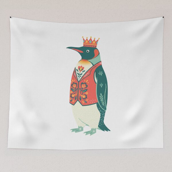 Item preview, Regal Floral Folk Art King Penguin Character – Scandinavian Folk Art by heidiannemorris © designed and sold by FOLK ART FUSION by heidiannemorris.