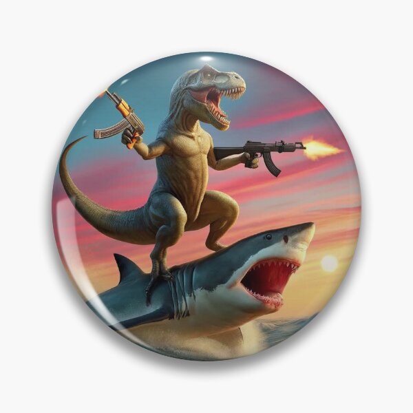 Item preview, T-rex with assault rifle on a shark designed and sold by Scandinavian4U.