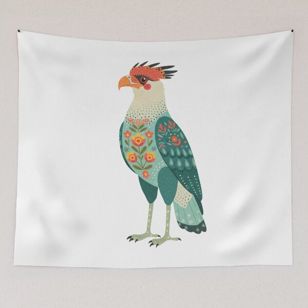 Item preview, Regal Folk Art Crested Caracara with Floral Markings – Scandinavian Folk Art by heidiannemorris © designed and sold by FOLK ART FUSION by heidiannemorris.