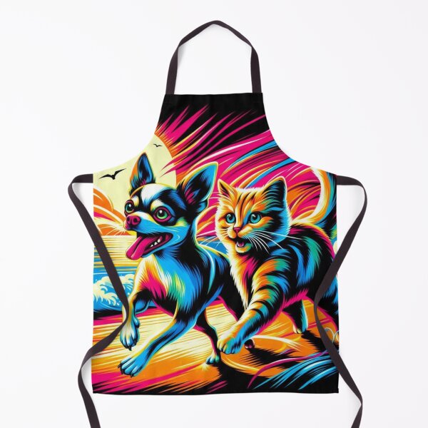 Item preview, Neon Sunset Duo –Chihuahua Dog & Cat Beach Run designed and sold by Dogandesighn.