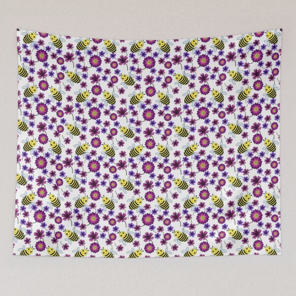 Item preview, Busy Bee Meadow: Cute Bumblebee and Purple Floral Pattern designed and sold by HopeAndHustle.