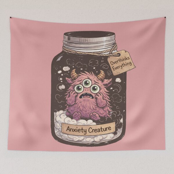 Item preview, Anxiety Creature in a Jar – Overthinks Everything  designed and sold by MythoWorldddd.