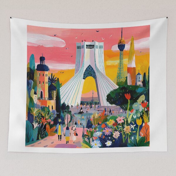 Item preview, Vibrant Tehran Azadi Tower Cityscape Art designed and sold by NILStudio.