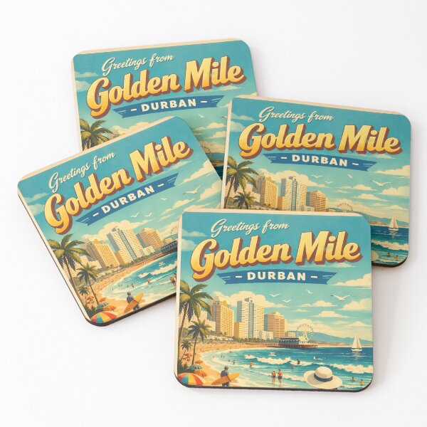 Item preview, Vintage travel poster Golden Mile Durban – Retro beach poster South Africa designed and sold by Earth Celebration Designs.