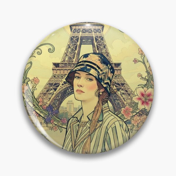 Item preview, Art Nouveau Paris Poster - Elegant Woman with Eiffel Tower & Floral Frame Vintage Style designed and sold by David Brookes Digital.