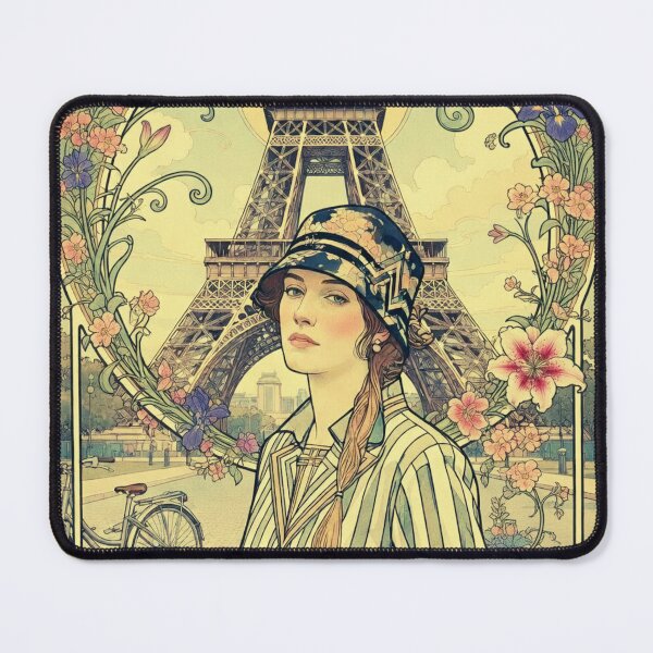 Item preview, Art Nouveau Paris Poster - Elegant Woman with Eiffel Tower & Floral Frame Vintage Style designed and sold by David Brookes Digital.