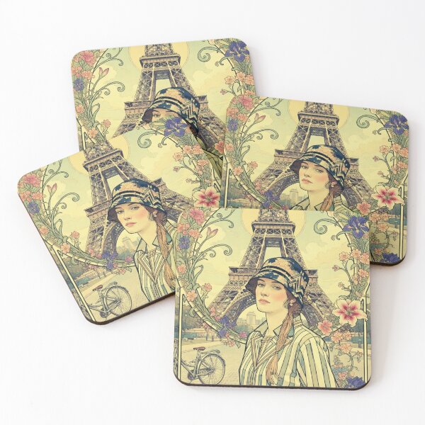 Item preview, Art Nouveau Paris Poster - Elegant Woman with Eiffel Tower & Floral Frame Vintage Style designed and sold by David Brookes Digital.