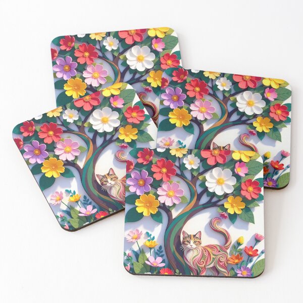 Item preview, Colorful Quilled Cat Under Floral Tree Art designed and sold by PholPol1959.