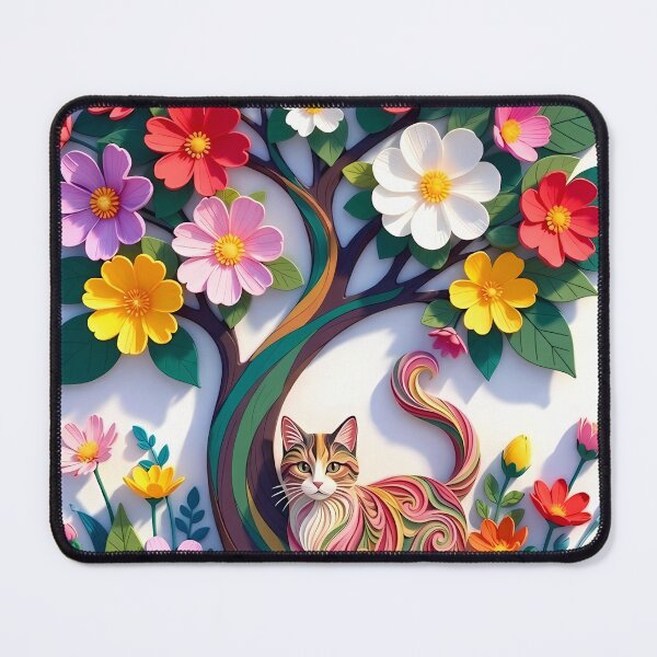 Item preview, Colorful Quilled Cat Under Floral Tree Art designed and sold by PholPol1959.