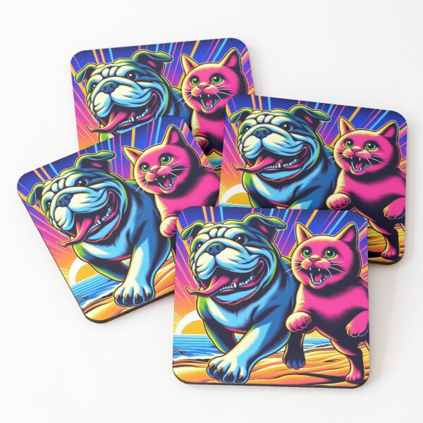 Item preview, Neon Sunset Run – Bulldog & Cat Beach Adventure designed and sold by Dogandesighn.