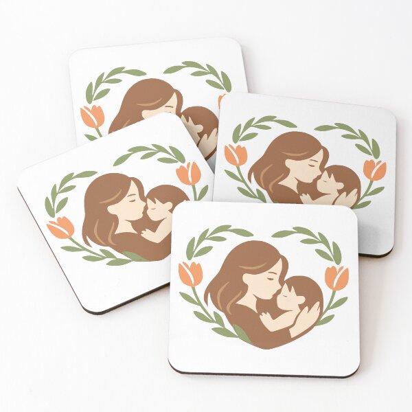 Item preview, Mother and Child Embrace in Floral Heart Illustration designed and sold by FunFitLife Studio.