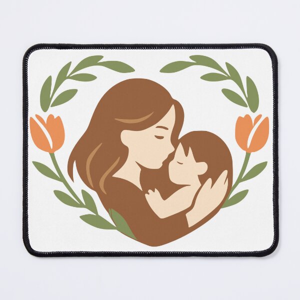 Item preview, Mother and Child Embrace in Floral Heart Illustration designed and sold by FunFitLife Studio.