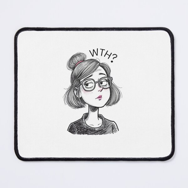 Item preview, Confused Girl With Glasses Ink Drawing — Quirky Illustrated Character Art with Question Mark designed and sold by nancysdaughter.