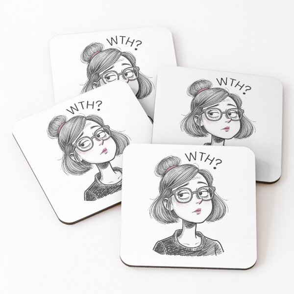 Artikelvorschau, Verwirrtes Mädchen mit Brille – Tuschezeichnung – Skurrile Illustration mit Fragezeichen entworfen und verkauft von nancysdaughter.
