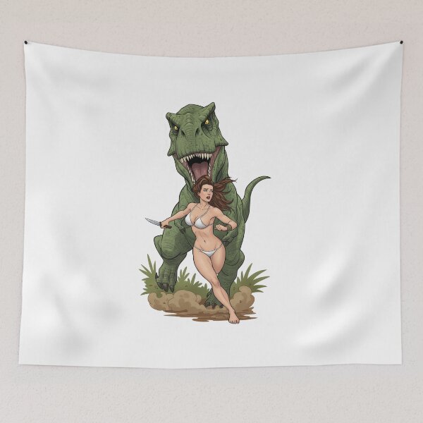 Item preview, Woman Fleeing From Dinosaur designed and sold by SimonFernando.
