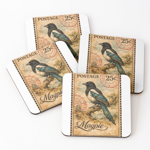 Item preview, Vintage Magpie Postage – 25c Collectible designed and sold by ForeverPrintsOK.