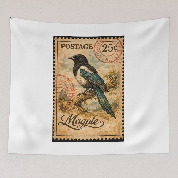 Item preview, Vintage Magpie Postage – 25c Collectible designed and sold by ForeverPrintsOK.