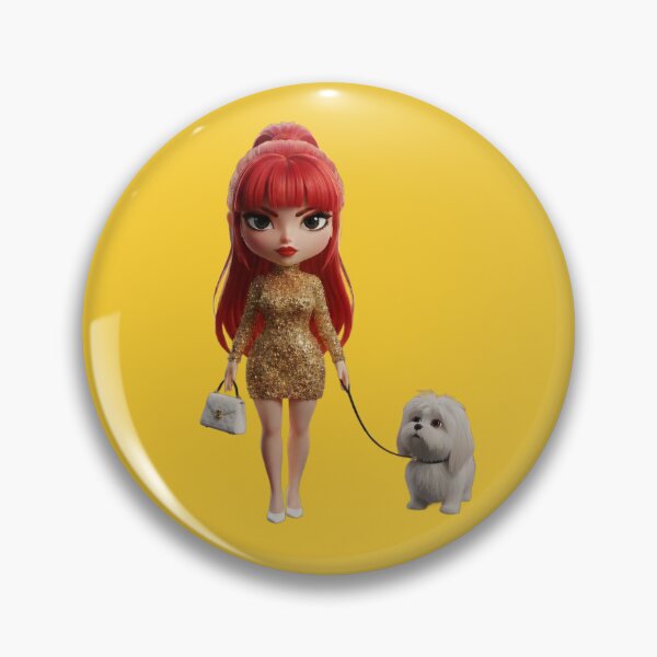 Item preview, Chibi redhead diva in Gold sequin dress with vhite puppy designed and sold by Azurart2.