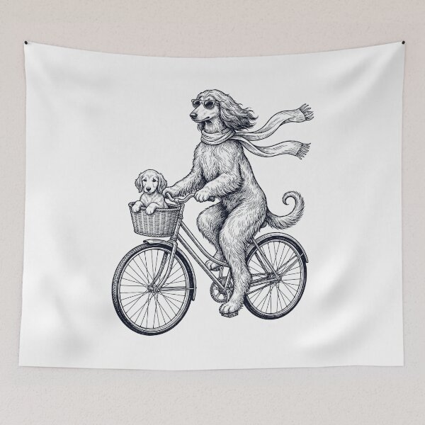 Artikelvorschau, Vintage Afghanischer Windhund fährt Fahrrad, Fahrrad, Radfahren, Hundeliebhaber entworfen und verkauft von DoodleTortle.