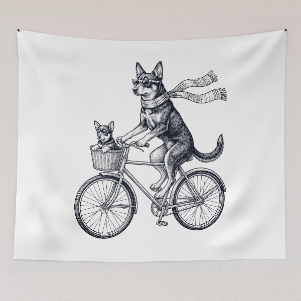 Item preview, Vintage Australian Kelpie Riding Bike Bicycle Cycling Dog Lover designed and sold by DoodleTortle.
