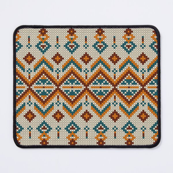 Item preview, Native Indian style cross-stitch pattern in cream and brown tones, diamond shape with orange border. designed and sold by Nengsang.
