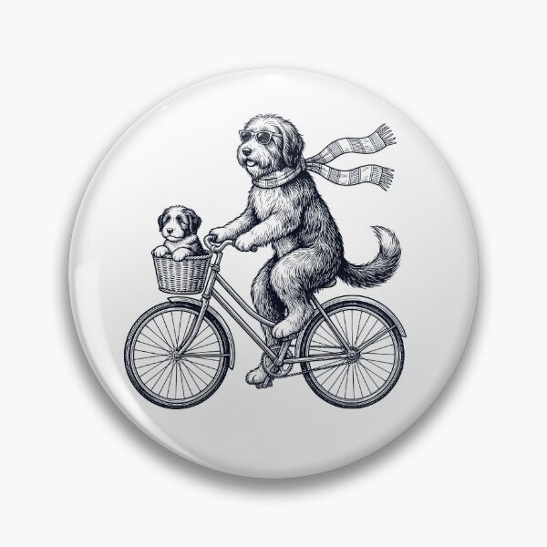Item preview, Vintage Bearded Collie Riding Bike Bicycle Cycling Dog Lover designed and sold by DoodleTortle.