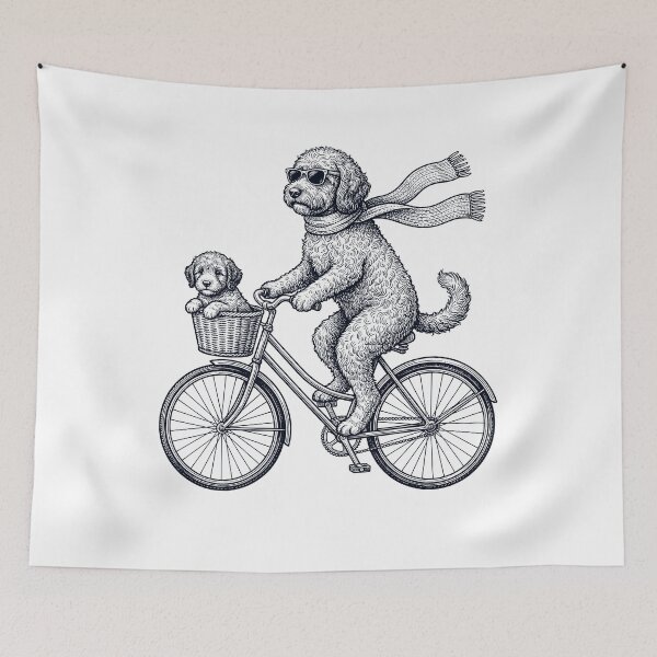 Item preview, Vintage Barbet Riding Bike Bicycle Cycling Dog Lover designed and sold by DoodleTortle.
