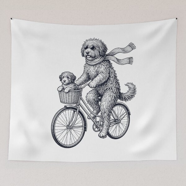 Item preview, Vintage Bergamasco Shepherd Riding Bike Bicycle Cycling Dog Lover designed and sold by DoodleTortle.