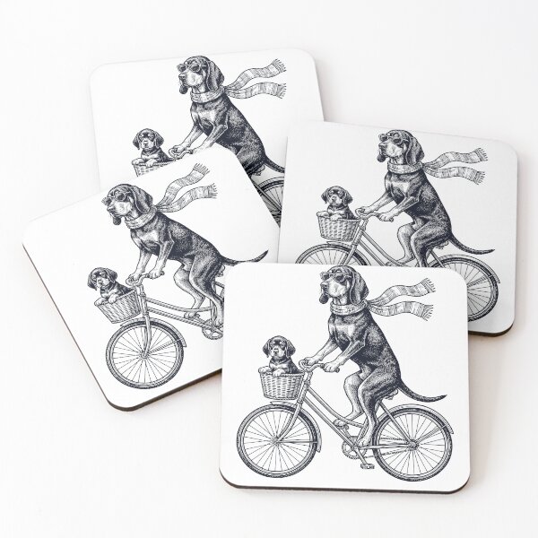 Item preview, Vintage Black and Tan Coonhound Riding Bike Bicycle Cycling Dog Lover designed and sold by DoodleTortle.