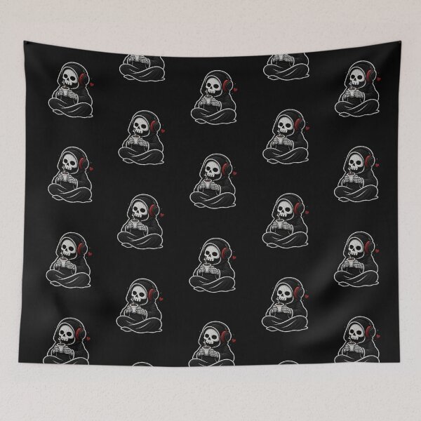Item preview, Cozy Grim Reaper Coffee Lover Cute Gothic Aesthetic Embroidery Design designed and sold by ColorSplash123.