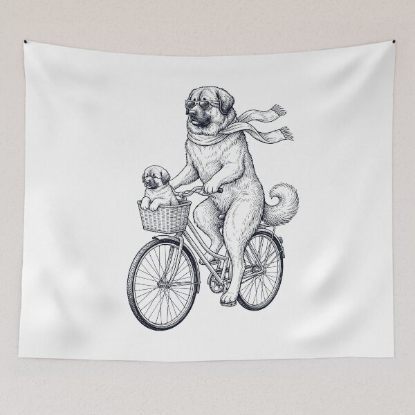 Item preview, Vintage Caucasian Shepherd Dog Riding Bike Bicycle Cycling Dog Lover designed and sold by DoodleTortle.