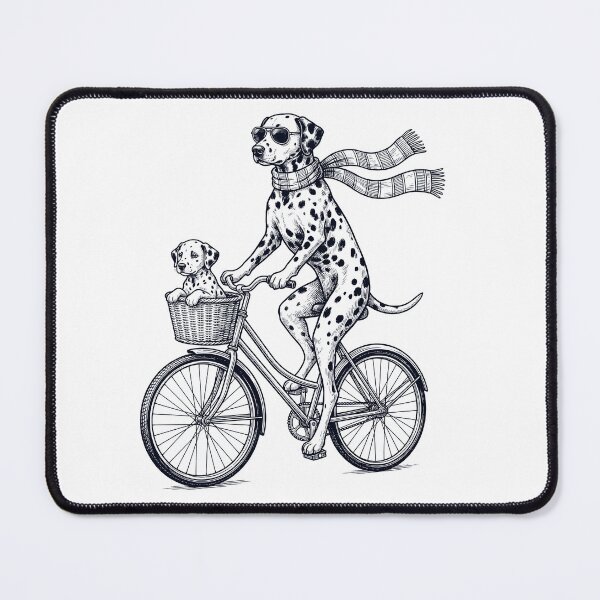 Aperçu de l'œuvre Vélo vintage dalmatien, cycliste amoureux des chiens créée et vendue par DoodleTortle.