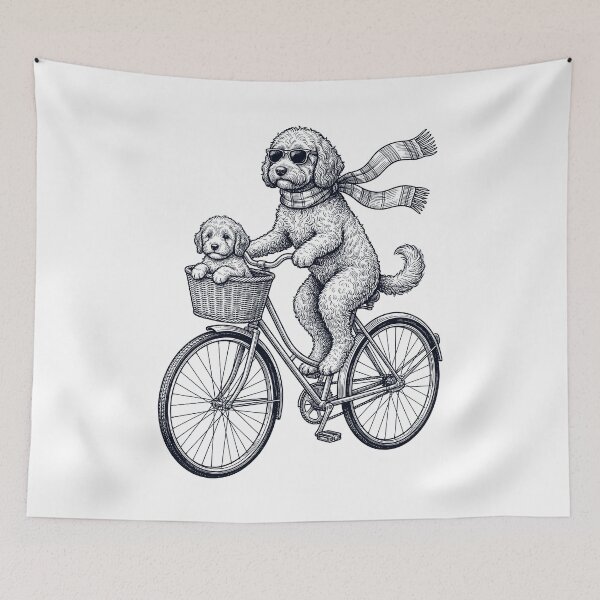 Item preview, Vintage Cockapoo Riding Bike Bicycle Cycling Dog Lover designed and sold by DoodleTortle.