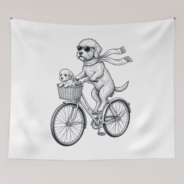 Item preview, Vintage Dandie Dinmont Terrier Riding Bike Bicycle Cycling Dog Lover designed and sold by DoodleTortle.