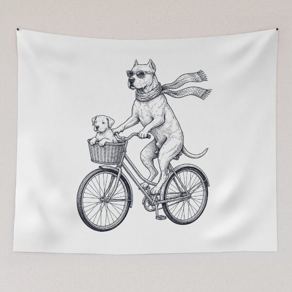 Item preview, Vintage Dogo Argentino Riding Bike Bicycle Cycling Dog Lover designed and sold by DoodleTortle.