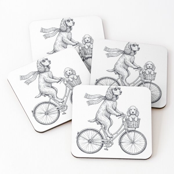 Aperçu de l'œuvre Cocker Spaniel anglais vintage à vélo, amoureux des chiens créée et vendue par DoodleTortle.