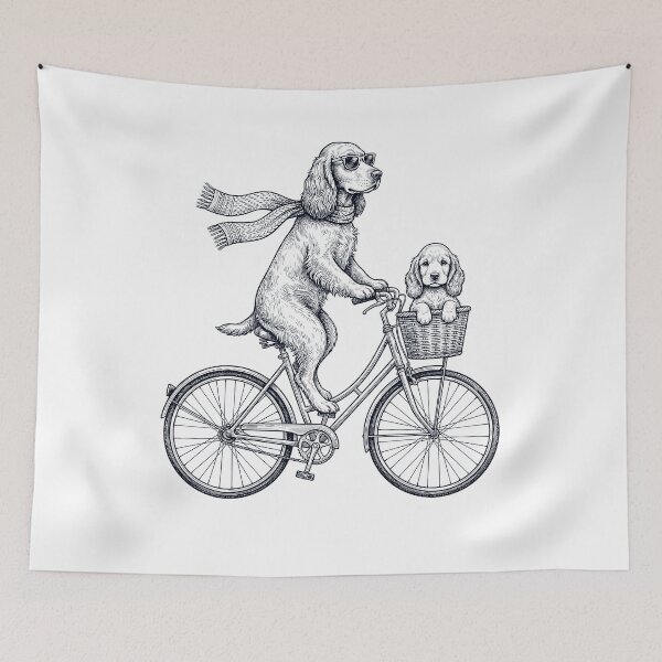 Item preview, Vintage English Cocker Spaniel Riding Bike Bicycle Cycling Dog Lover designed and sold by DoodleTortle.