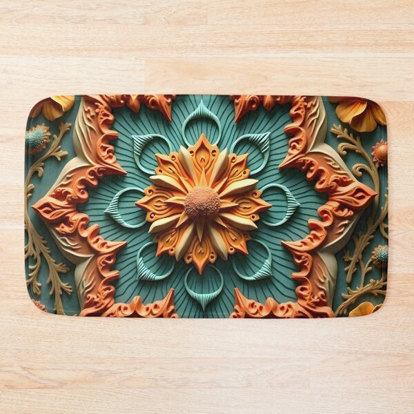 Item preview, Boho Floral Pattern Turquoise Orange designed and sold by NK-Studios .