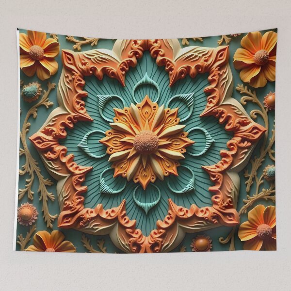 Item preview, Boho Floral Pattern Turquoise Orange designed and sold by NK-Studios .