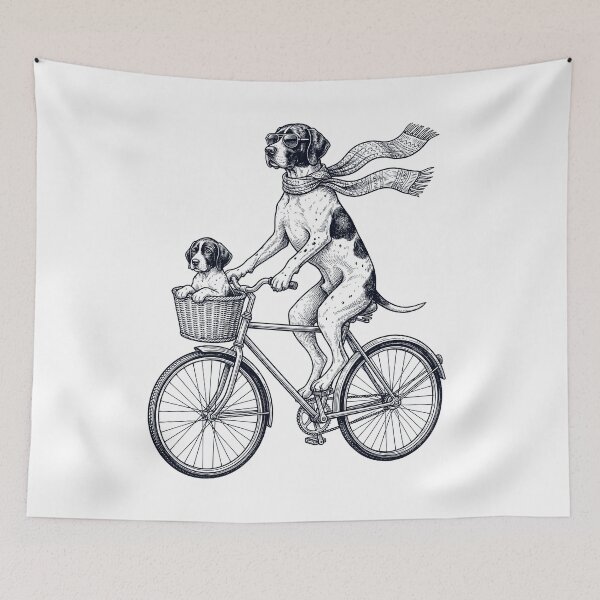 Item preview, Vintage English Pointer Riding Bike Bicycle Cycling Dog Lover designed and sold by DoodleTortle.
