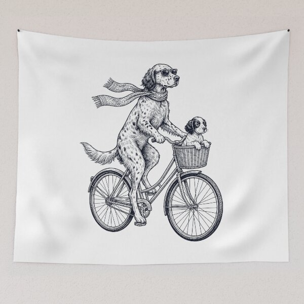 Artikelvorschau, Vintage English Setter fährt Fahrrad, Fahrrad, Radfahren, Hundeliebhaber entworfen und verkauft von DoodleTortle.