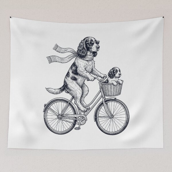 Item preview, Vintage Field Spaniel Riding Bike Bicycle Cycling Dog Lover designed and sold by DoodleTortle.