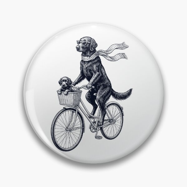 Artikelvorschau, Vintage Flat Coated Retriever fährt Fahrrad, Fahrradfahren, Hundeliebhaber entworfen und verkauft von DoodleTortle.