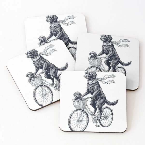 Item preview, Vintage Flat Coated Retriever Riding Bike Bicycle Cycling Dog Lover designed and sold by DoodleTortle.