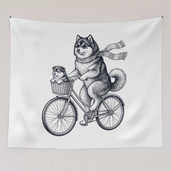 Item preview, Vintage Finnish Lapphund Riding Bike Bicycle Cycling Dog Lover designed and sold by DoodleTortle.