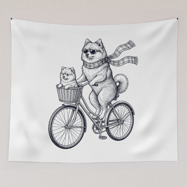 Item preview, Vintage German Spitz Riding Bike Bicycle Cycling Dog Lover designed and sold by DoodleTortle.