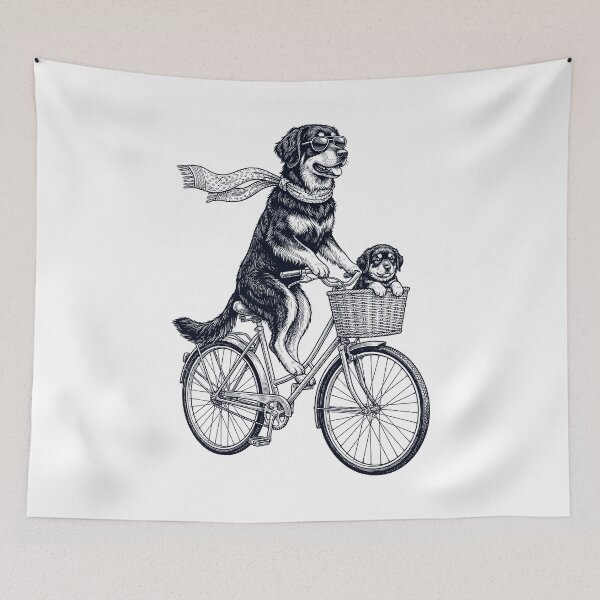 Item preview, Vintage Hovawart Riding Bike Bicycle Cycling Dog Lover designed and sold by DoodleTortle.