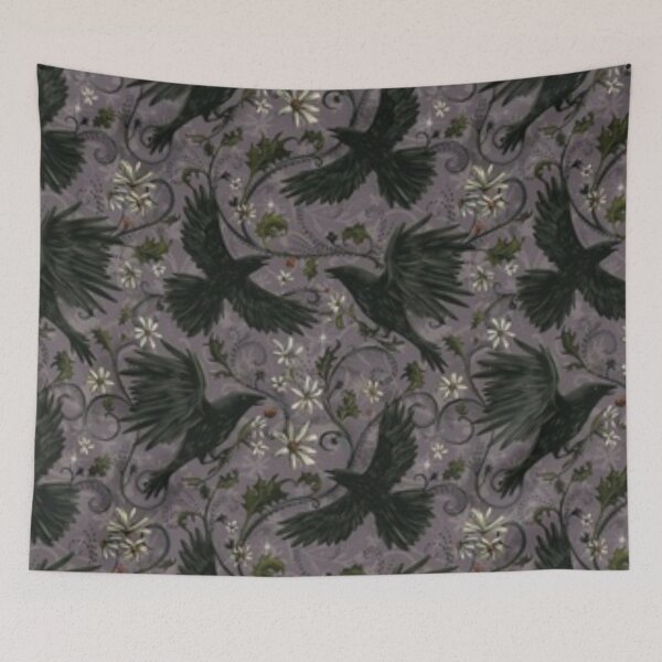 Item preview, Dark Crow Floral Pattern Gothic Nature Design designed and sold by GraveyardGlam.