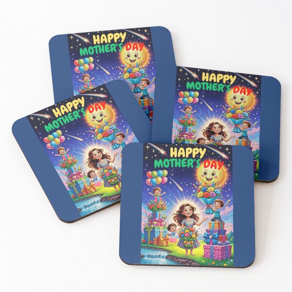 Item preview, Happy Mother's Day - Joyful Mom with Kids, Flowers & Gifts Cartoon Poster designed and sold by David Brookes Digital.