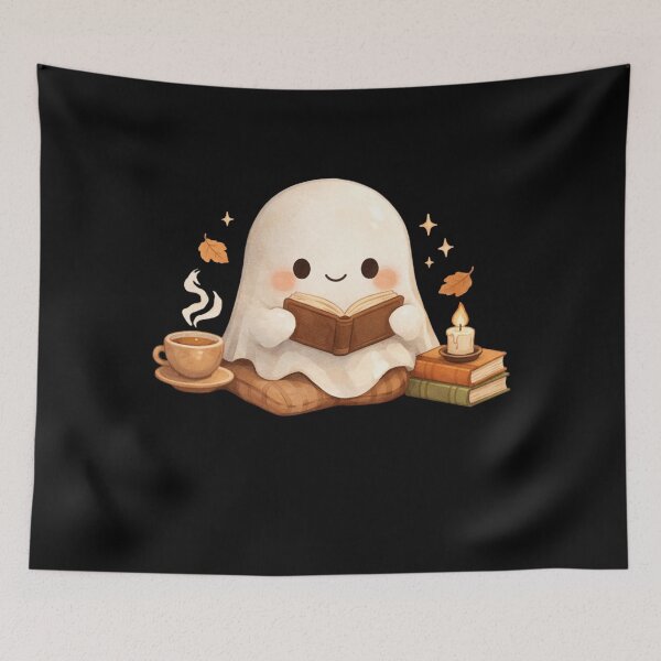 Item preview, Cozy Ghost Reading Book | Cute Spooky Aesthetic | Kawaii Cottagecore Introvert Design designed and sold by The Mood Index.